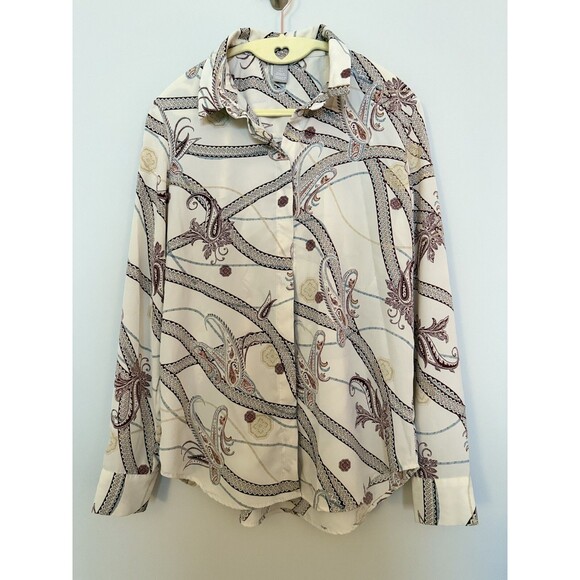 H&M Paisley Chain Print Blouse Sz 4 Quiet Luxury Country Club Old Money Designer - Picture 2 of 12
